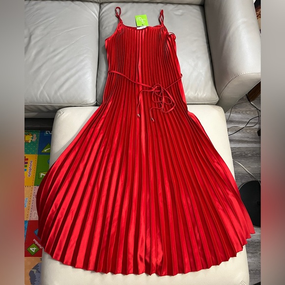 NWT - Sam Edelman Women’s Satin Effect Pleated Midi Dress - Size L - Picture 4 of 11